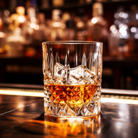lifestyle photo glass of whisky on bar counterの素材