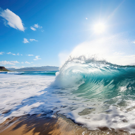 lifestyle photo large surf breaking near a beachの素材