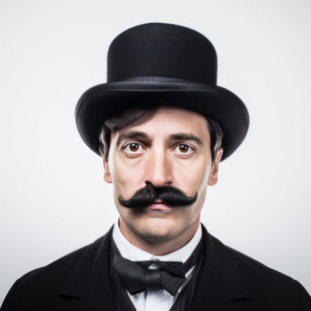 close-up of man with moustache in a bowler hatの素材