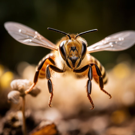 lifestyle photo honey bee flying towards cameraの素材