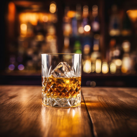 lifestyle photo glass of whisky on bar counterの素材