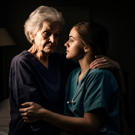 lifestyle photo night African American nurse with patientの素材