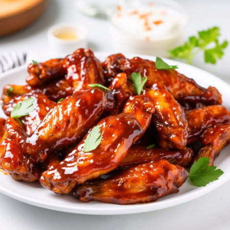 plate of bbq chicken wingsの素材