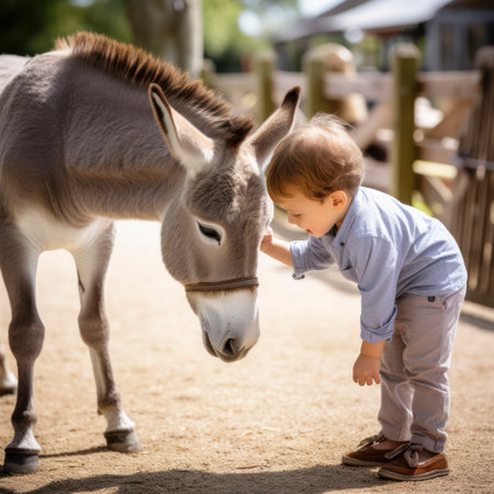 child petting an animal at a petting zoo.の素材