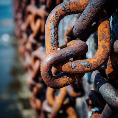 closeup of rusted chains from ship.の素材