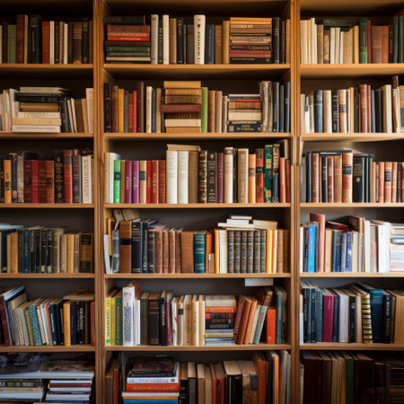 bookshelf overflowing with books.の素材