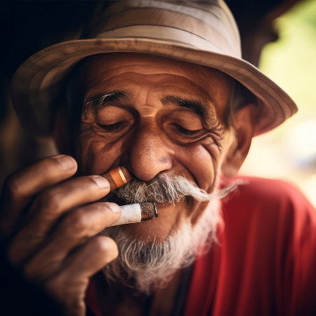 closeup cuba man rolling a new cigar.の素材