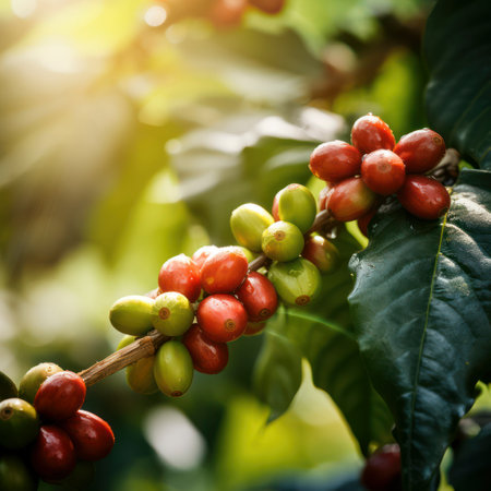 closeup coffee beans on vine.の素材