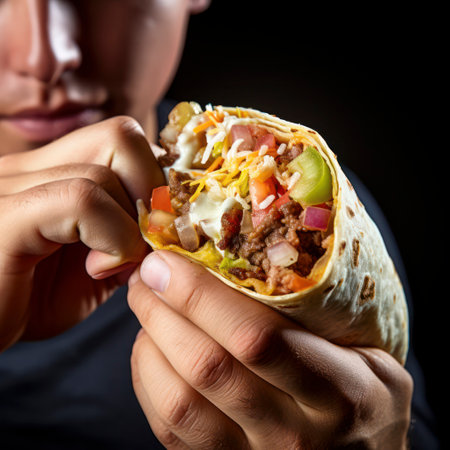closeup close-up of person eating food.の素材