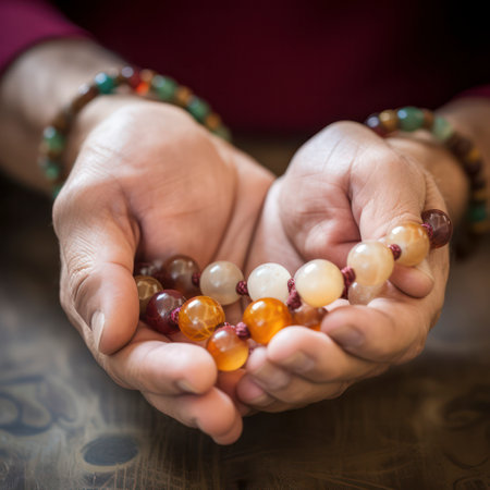 iran closeup of hands holding prayer beads.の素材