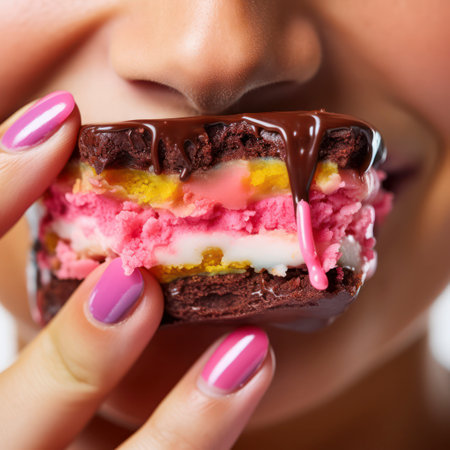 closeup close-up of person eating food.の素材