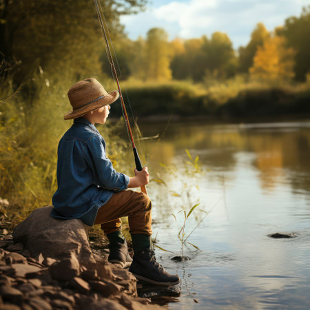 boy fishing and having fun.の素材