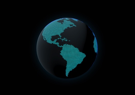World globe showing central and south america, made with dot lights in a dark backgroundの写真素材