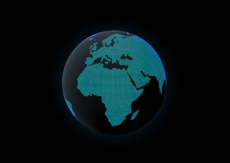 World globe showing africa, made with dot lights in a dark backgroundの写真素材