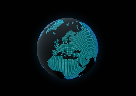 World globe showing europe, made with dot lights in a dark backgroundの写真素材