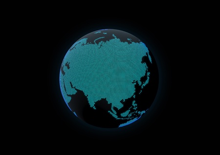 World globe showing asia, made with dot lights in a dark backgroundの写真素材