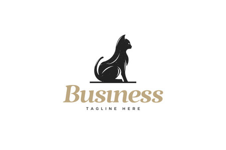 Cat logo with illustration of sitting uprightのイラスト素材