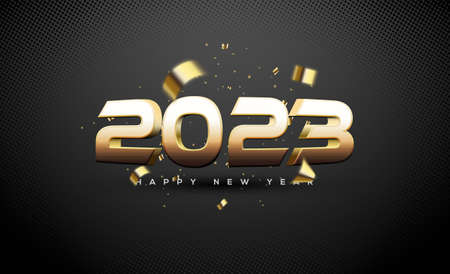 Happy new year 2023 with shiny luxury gold color