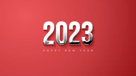 Simple and elegant happy new year 2023 with shiny silver metallic numbers