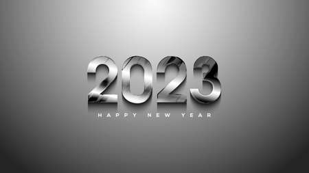 Happy new year 2023 vector background with luxurious and elegant silver color