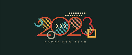 Line art 2023 happy new year with colorful illustration design