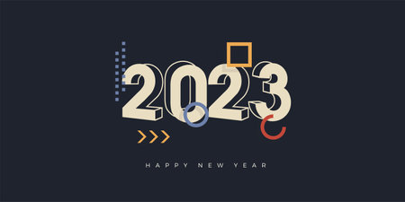 2d happy new year 2023 with colorful illustration designのイラスト素材