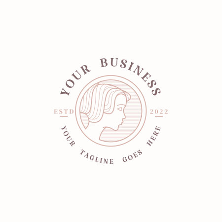 Beauty classic logo with female face lineのイラスト素材