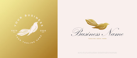 Classic and luxury bird logo in gold color.のイラスト素材
