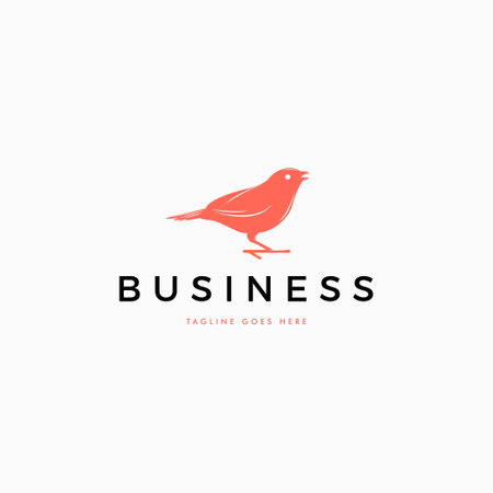 Simple logo silhouette of a bird in clean red color.のイラスト素材
