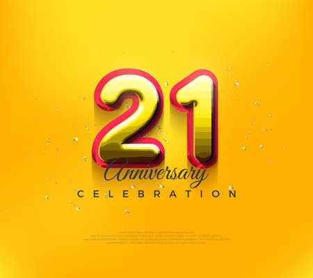 3d 21st anniversary design, premium vector design in modern yellow color.のイラスト素材