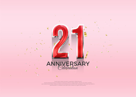 21st anniversary celebration, vector 3d design with luxury and shiny gold.のイラスト素材