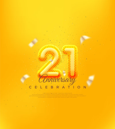 Unique number with yellow balloon number illustration. Premium design for 21st anniversary celebrations.のイラスト素材