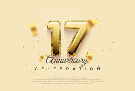 17th anniversary celebration, vector design with shiny gold balloons illustration.のイラスト素材