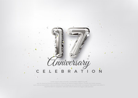 Silver balloon number. Premium vector 17th anniversary celebration background.のイラスト素材