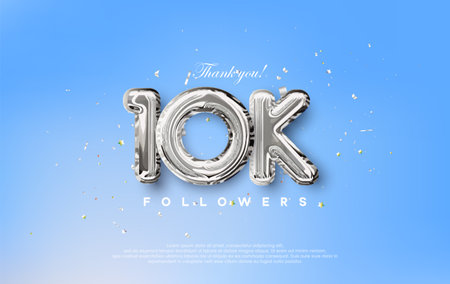 Thank you for the 10K followers with silver metallic balloons illustration.のイラスト素材