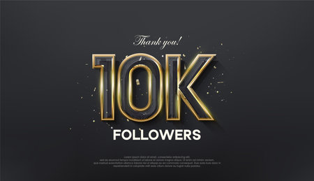 Golden line thank you 10K followers, with a luxurious and elegant gold color.のイラスト素材