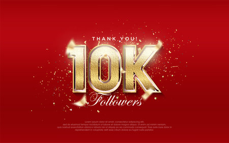 10k Followers Celebration. Number with shiny luxury gold color.のイラスト素材