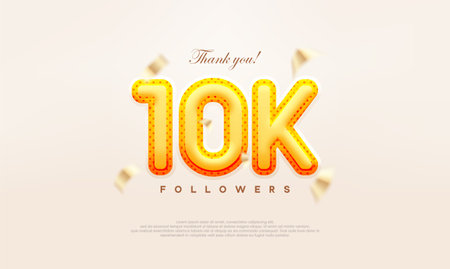 Yellow gold number 10K thanks to followers, modern and premium vector design.