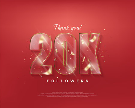 20k followers celebration. with glass figures on a red background.のイラスト素材
