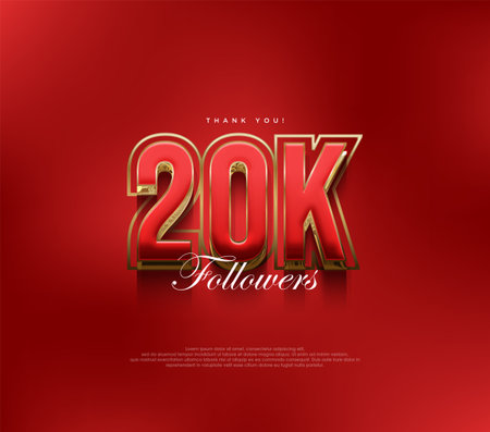 Thank you 20K followers greetings, bold and strong red design for social media posts.のイラスト素材