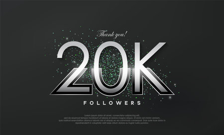 Silver metallic thank you so much for 20k followers, luxurious and elegant design.のイラスト素材