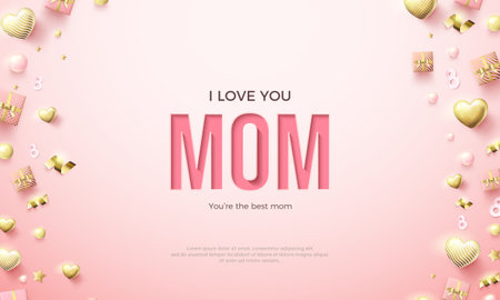 Happy mother's day vector background, with illustration of beautiful pink mom writing. Premium design for greeting, poster, banner and social media post.のイラスト素材