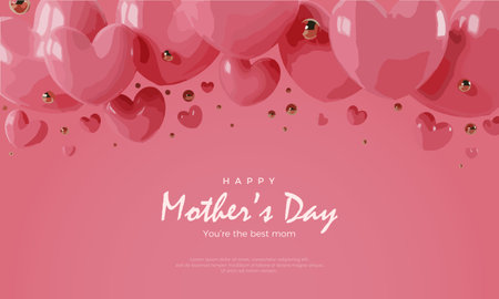 happy mother's day design vector with illustration of red balloons love collide. Premium design for greeting, poster, banner and social media post.のイラスト素材