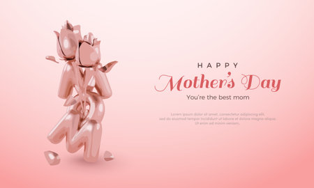 Happy mother's day vector design with illustration of mom balloons and luxury golden rose flowers. Premium design for greeting, poster, banner and social media post.のイラスト素材