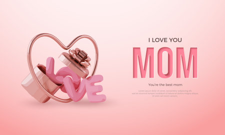 Happy mother's day background with illustration of writing love and balloons love. Premium design for greeting, poster, banner and social media post.のイラスト素材