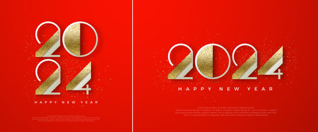 New Year Eve 2024, Poster Banner Happy New Year 2024 with luxury glitter numbers. Vector Premium for greetings, celebrations and welcoming the new year 2024.のイラスト素材