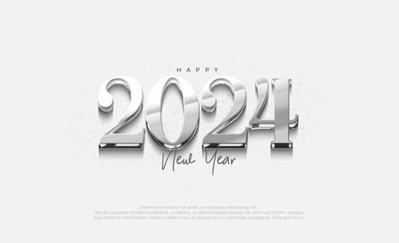 New year 2024 number with silver metallic numerals. Premium vector design for banner, poster, social post and happy new year greeting.のイラスト素材