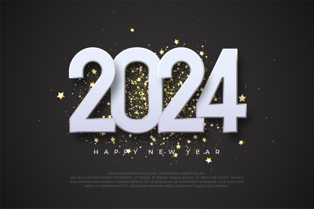 Happy new year 2024. With 3d number illustration over luxury gold star glitter. Premium vector design for greeting and celebration of happy new year 2024.のイラスト素材