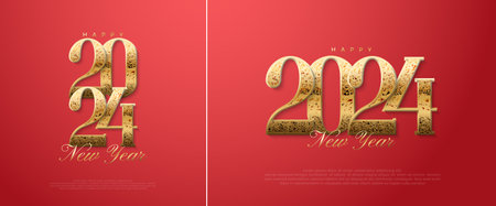 New Year's unique design with 2024 Classic Gold -colored Figures. Premium vector design for posters, banners, calendar and greetings.のイラスト素材