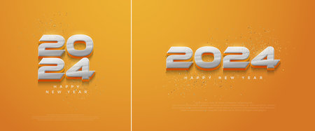 Modern New Year Number 2024. With a 3D thick number in the yellow background. Premium vector design for posters, banners, calendar and greetings.のイラスト素材